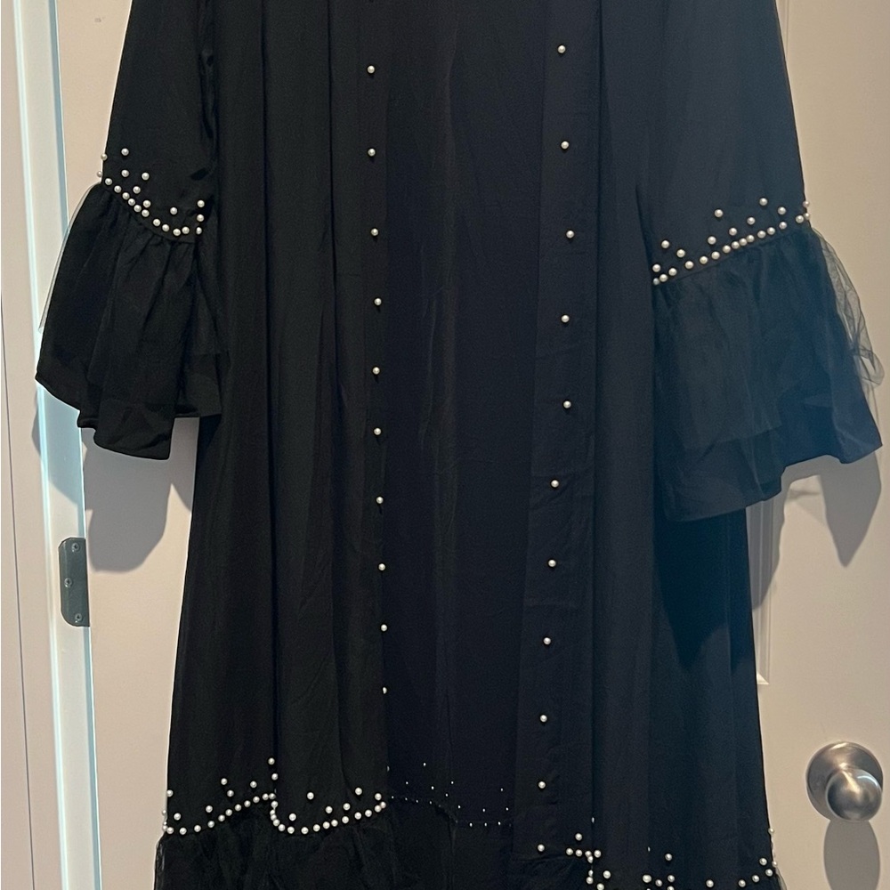 Black Duster with Pearl Accents